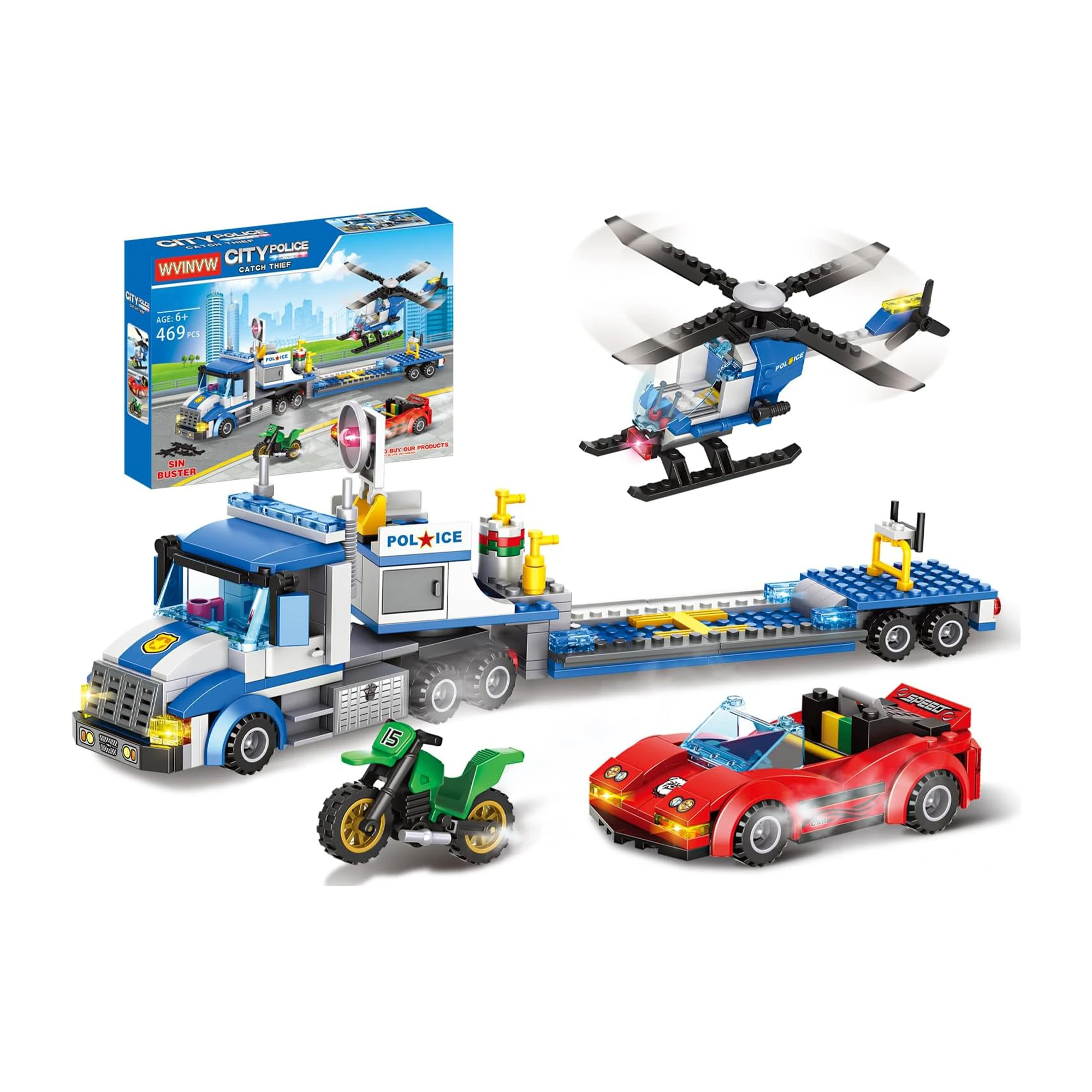 City Police Truck and Trailer Building Sets, Compatible with Lego Police Car