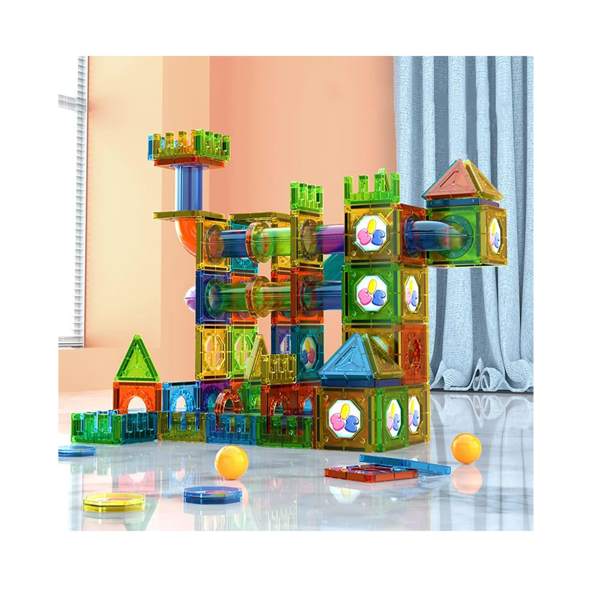 TAME 200 Piece Magnet Building Tiles Clear 3D Magnetic Tiles for Kids, Building