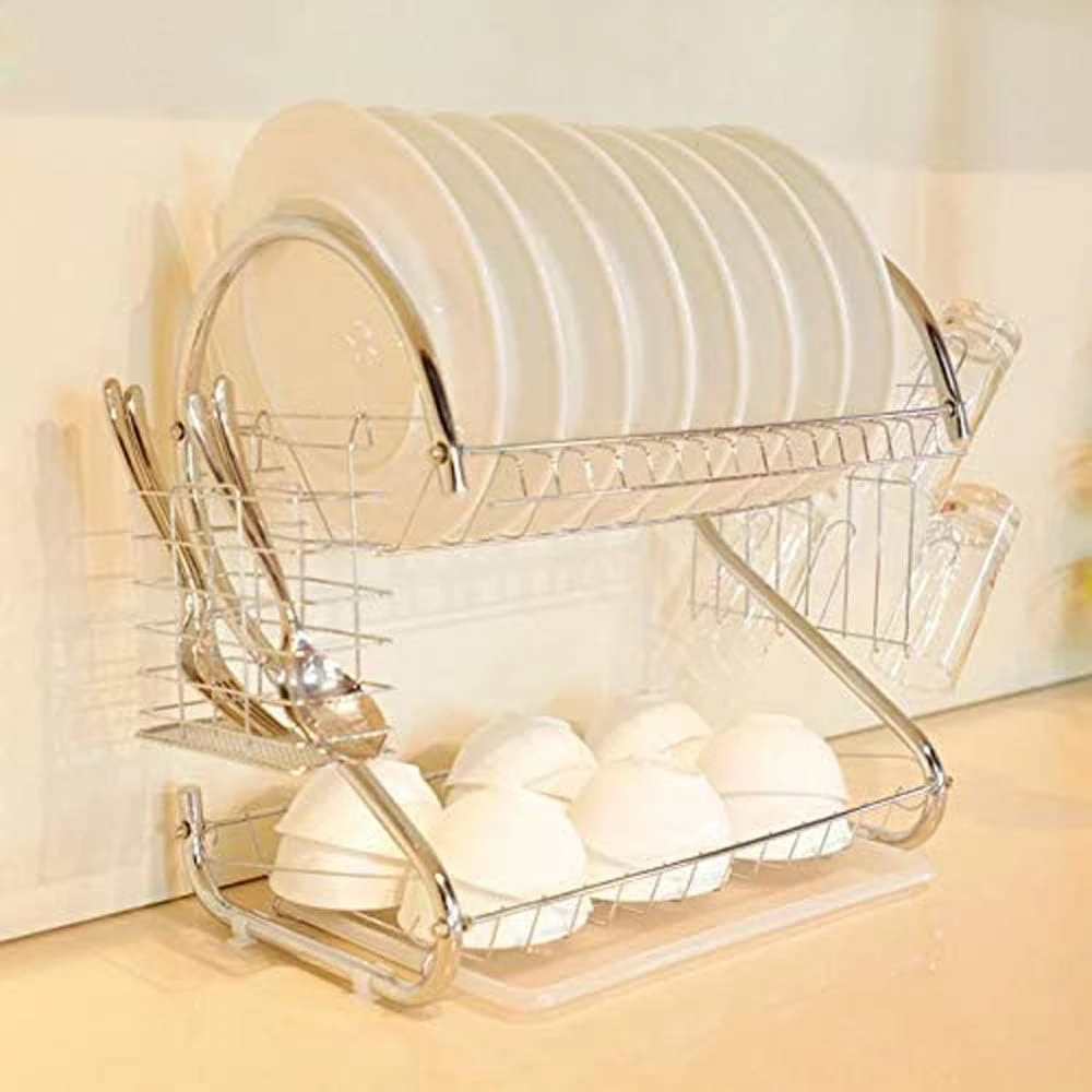 Two-Layer Stainless Steel Dish Drying Rack – Elegant Space-Saving Kitchen Organi