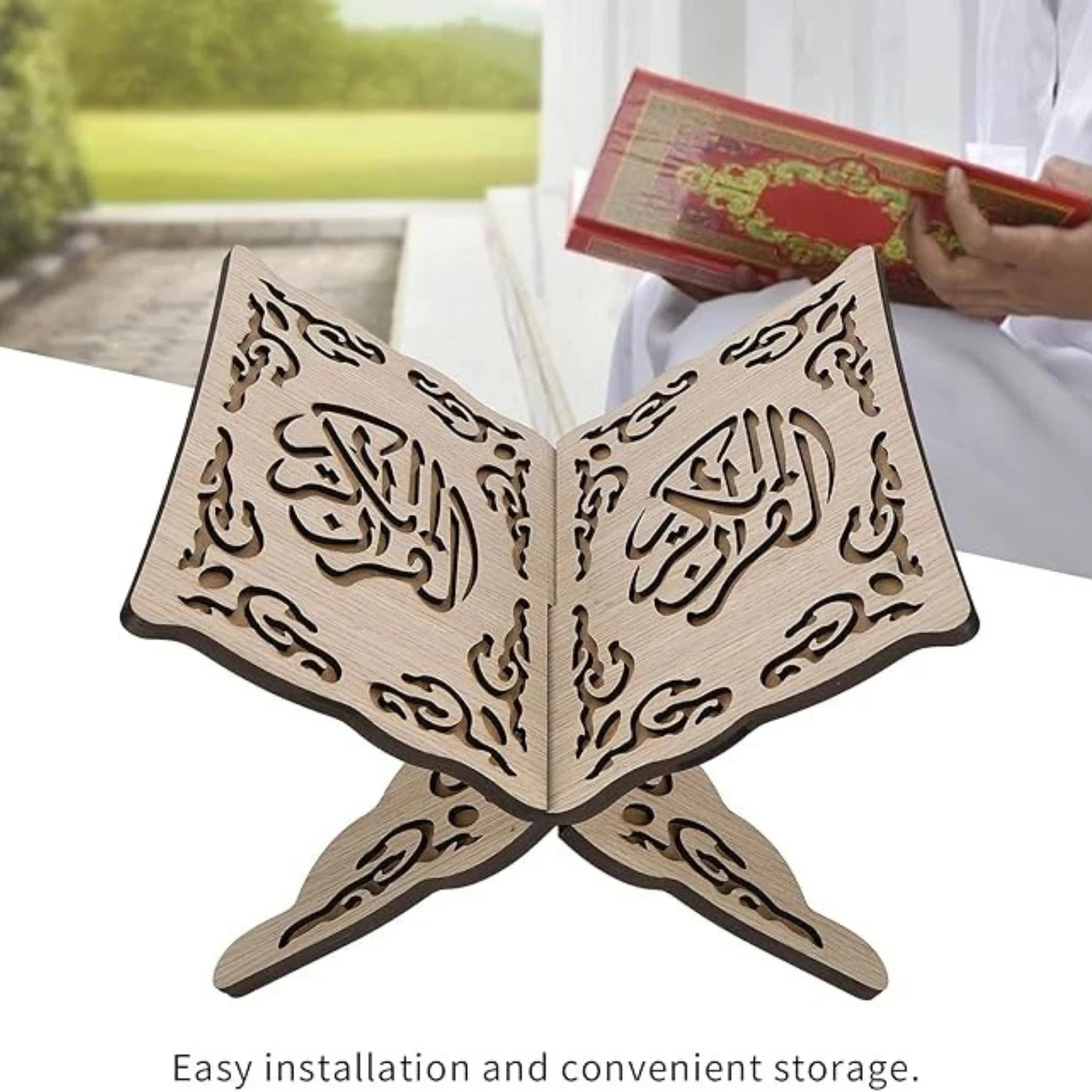 Quran Book Stand, Vintage Quran Folding Stand Detachable Wooden Carved