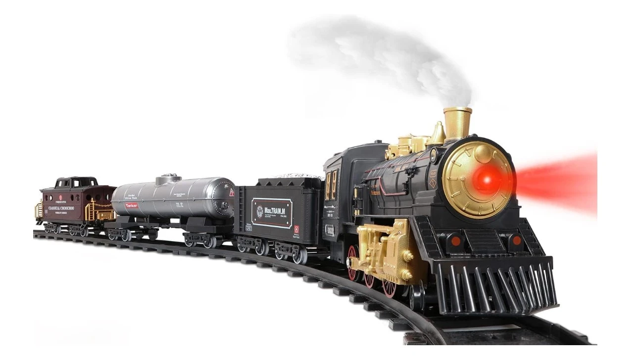 Train Set with Steam Locomotive Engine and Cargo Car – Classic Railway Toy for K