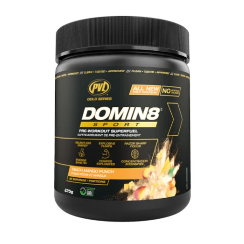 PVL Gold Series DOMIN8 Sport Pre-workout(Peach Mango Punch), 225g