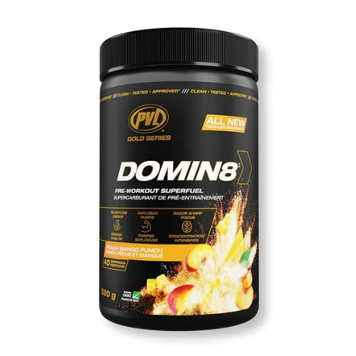 PVL Gold Series Domin8 Pre Workout Super fuel(Peach Mango Punch), 520 g