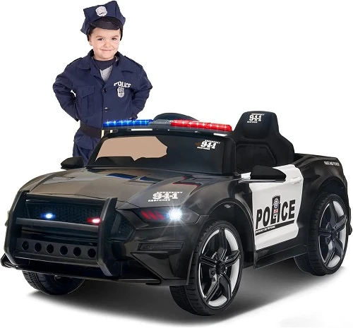 Electric Police Ride On Car with Parental Remote Control - 12V Kids Police Car