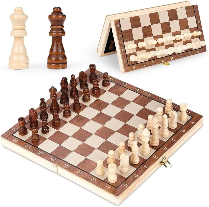 Wooden Chess Set 15.4 Inches Magnetic Chess Set Travel Chess Set For Adults And