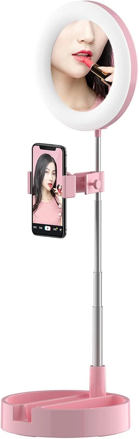 6-Inch Ring Light with Mirror and Phone Holder