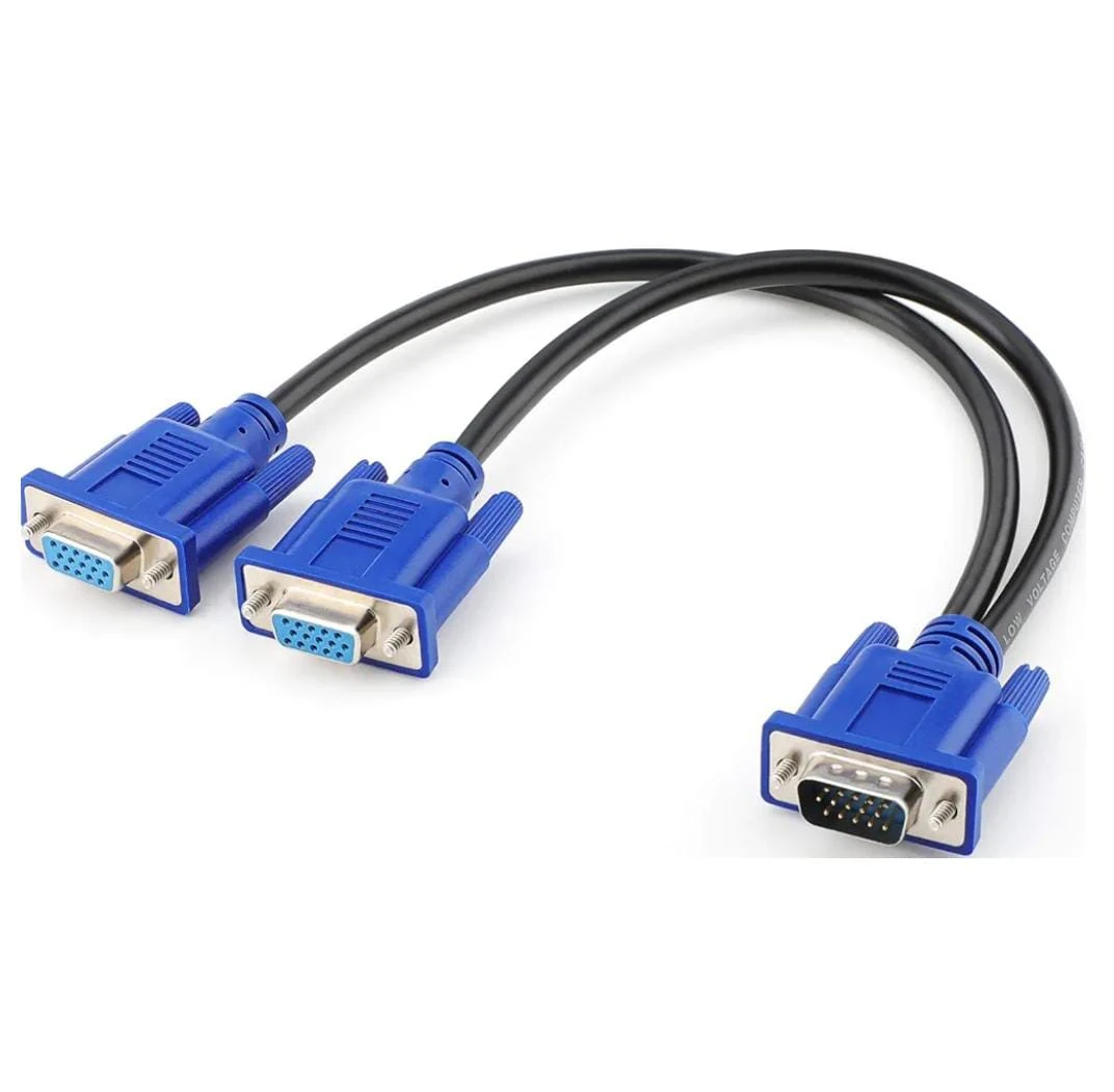 VGA Monitor Y-Splitter Cable – 1 Male to 2 Female Adapter for Screen Duplication