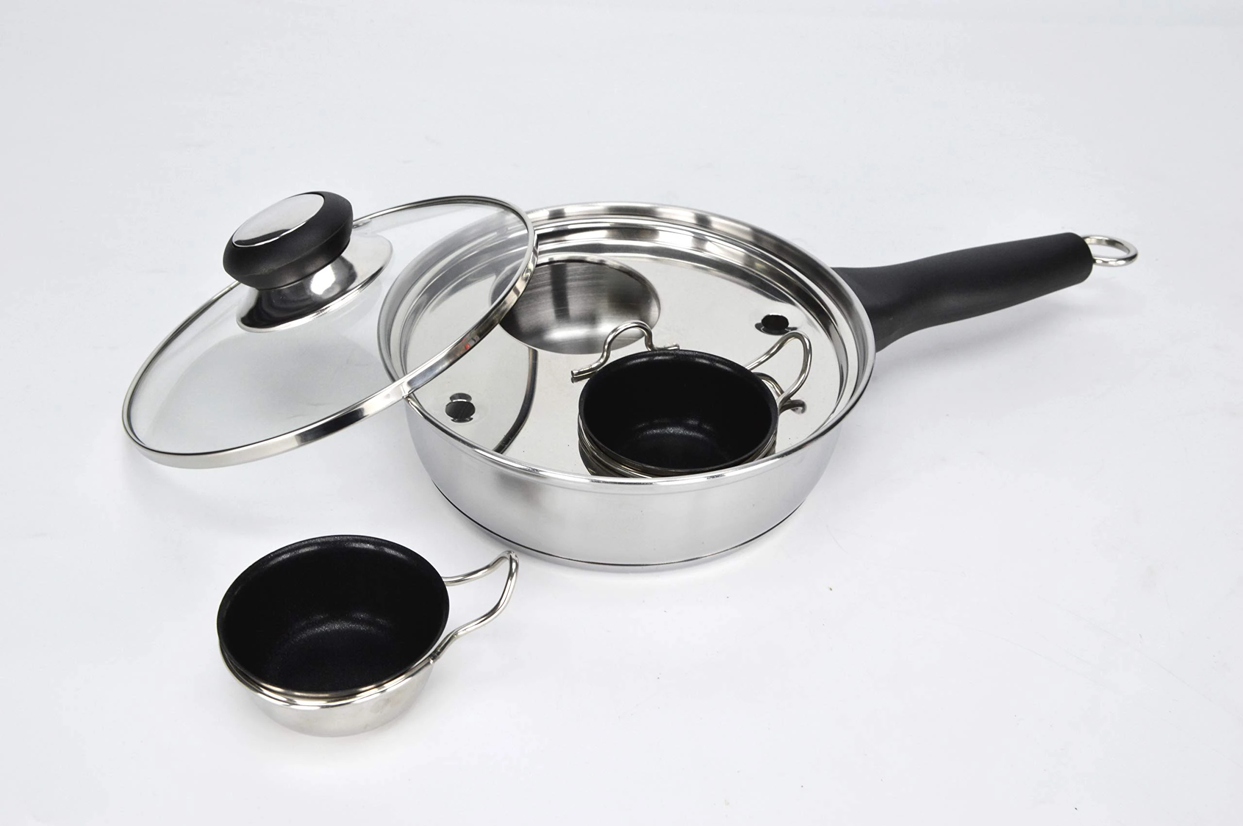 Stainless Steel Saucepan with Non Stick Coating Glass Lid Comfortable Handle