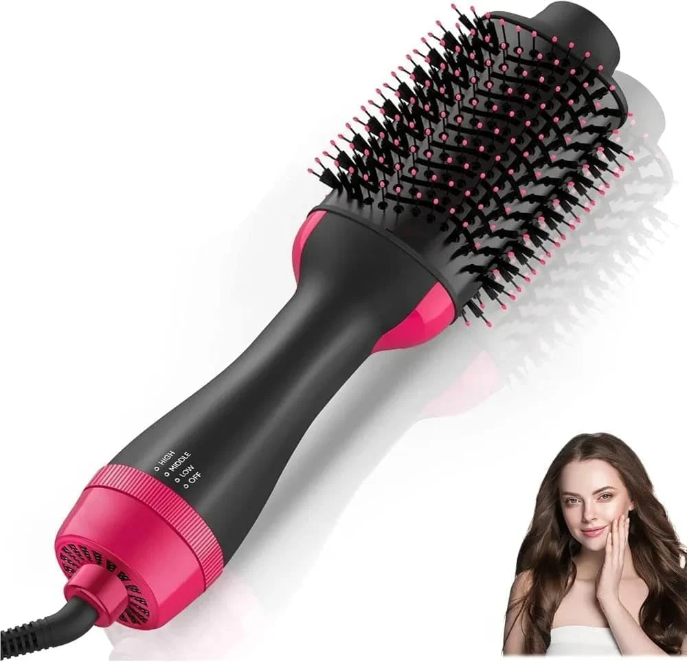 One Step Hair Dryer and Volumizer Brush, 3 In 1, Black and Pink