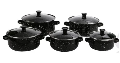 Black Enamel Casserole Set 12-Piece Durable Stainless Steel with Non Stick