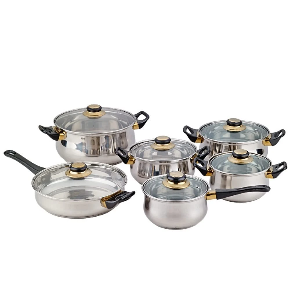 12 Piece Cookware Set Non-Stick Stainless Steel Oven-Safe with Glass Lids