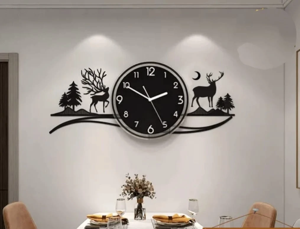 Deers in Forest and Mountain scenic Wall Clock