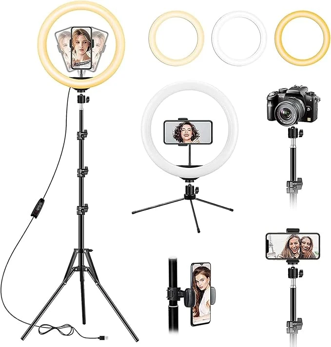 12 inch Ring Light with Floor Tripod and Desk Stand, LED Circle Light with Phone