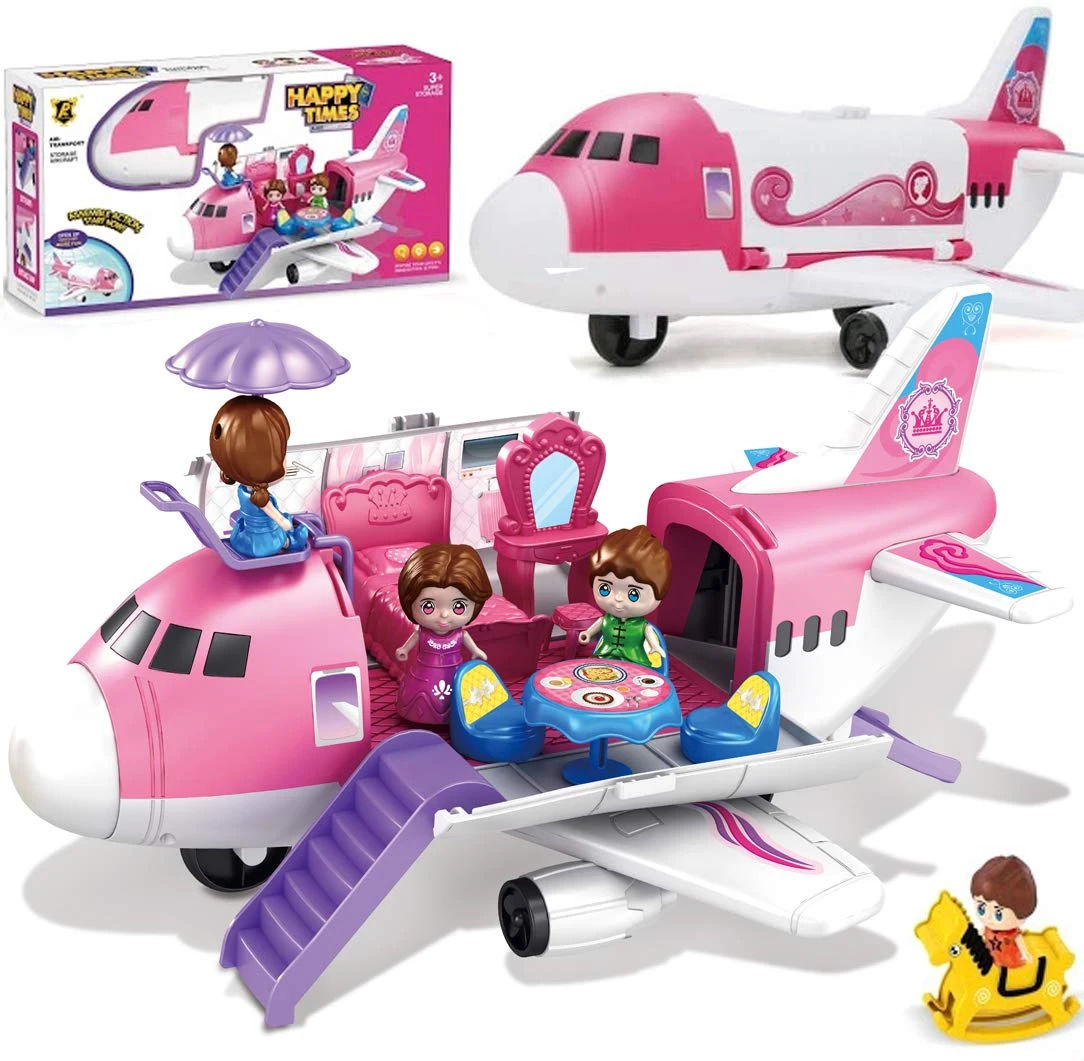 Pink Airplane Toy Private Jet Transport Cargo Interactive Kids Plane Toy