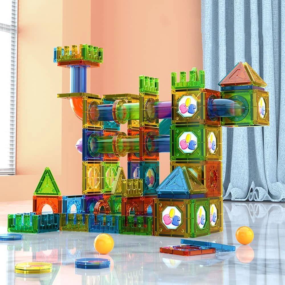 TAME 200 Piece Magnet Building Tiles Clear 3D Magnetic Tiles for Kids Building