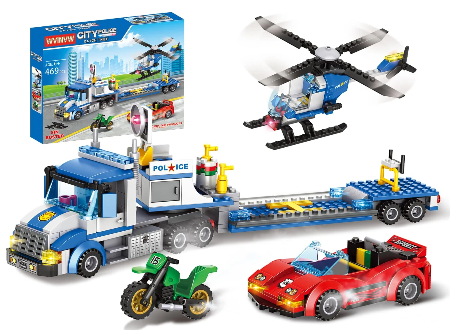 City Police Truck and Trailer Building Sets Compatible with Lego Police Car