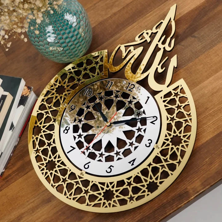 Stylish Calligraphy Art and Acrylic Islamic clock  Wall Decor