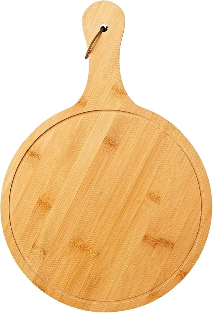 Blossom Household Wooden Round Flat Fruit Pizza Serving Board Tray Plate with Ha