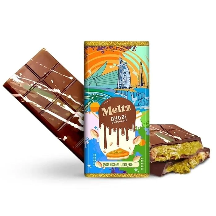 Meltz Dubai Premium Chocolate with Pistachio Knafeh, Gourmet Middle Eastern Deli