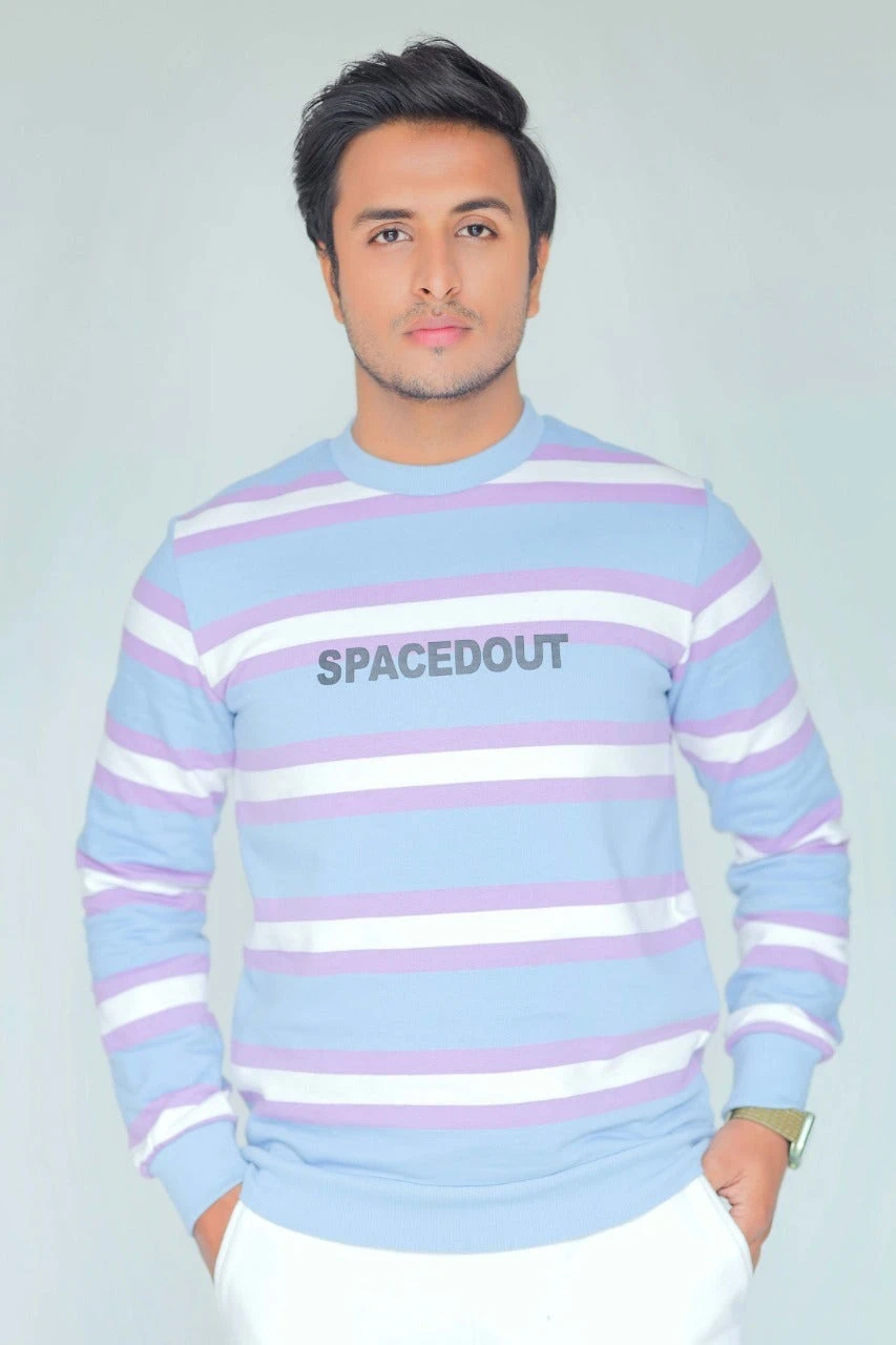 Mens Sweat shirt White Stripes with spacedout logo