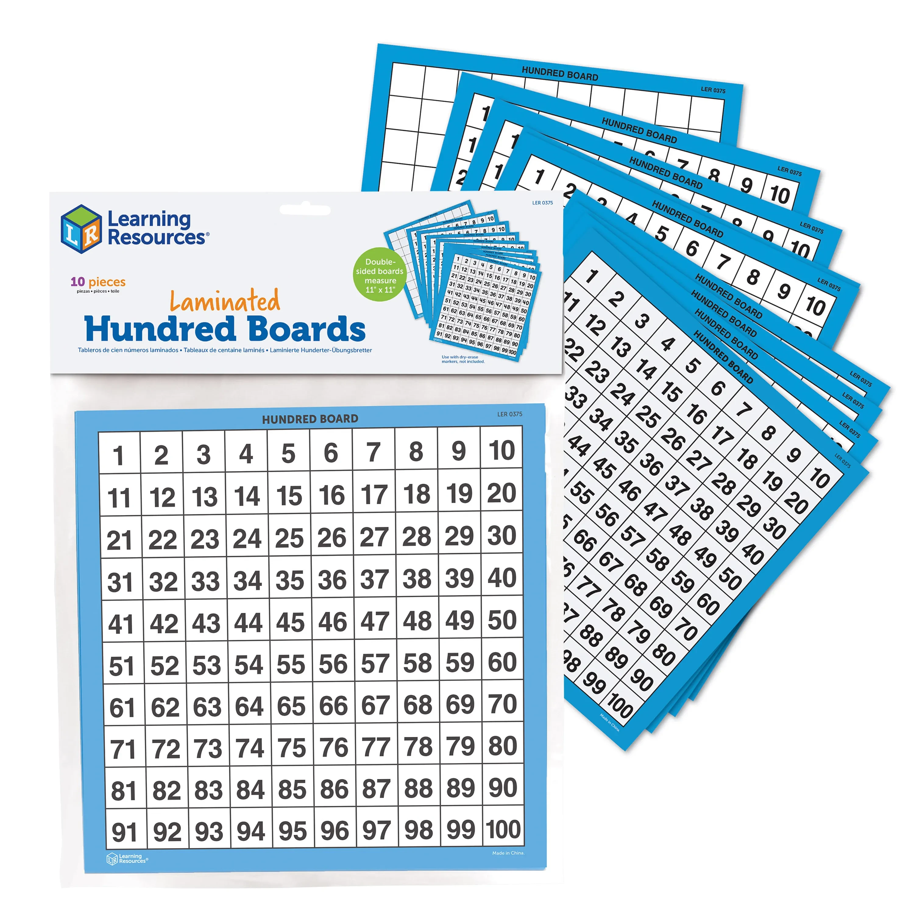 Wipe-Clean Hundreds Boards Set of 10 Ideal for Math Practice