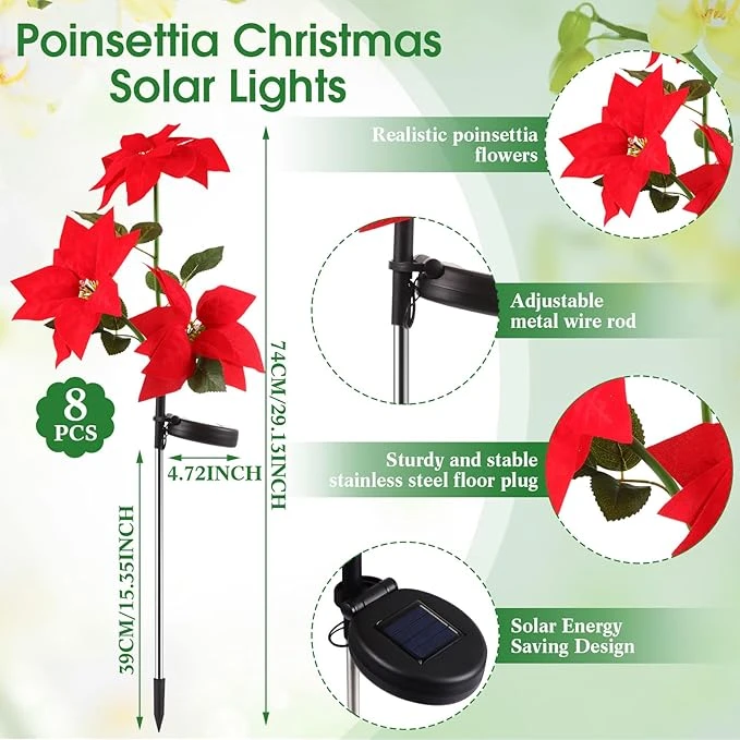 Waterproof Solar Christmas Flower Lights with IP65 Rating, 4-8 Hours Charge