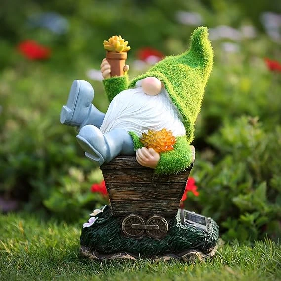 Gnome Holding Solar Lantern Outdoor Garden Decoration