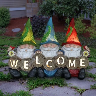 Solar-Powered Gnome Statue with LED Light for Outdoor Spaces