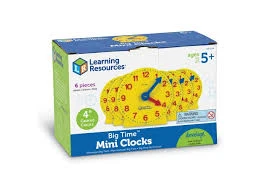 Big Time Geared Mini Clocks Set of 6 for Teaching Time-Telling Skills