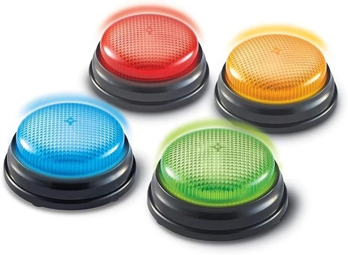 Lights and Sounds Buzzers (Set of 4) for Group Games, Quizzes