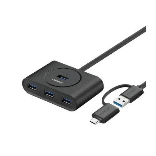 UGREEN USB 3.0 4-Port Hub with USB-C 1M Cable – Black | High-Speed Data Transfer