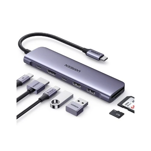 UGREEN USB-C 7-in-1 Hub with 4K HDMI @60Hz, 2 USB 3.0 Ports, Gigabit Ethernet, SD/TF Card Readers, and 100W Power Delivery – Model 60515