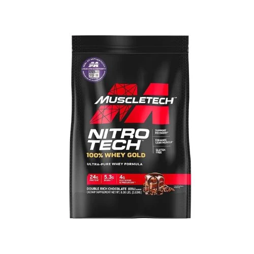 Muscletech,Nitro Tech Whey Gold with Peptides, Double Rich Chocolate Flavor, 8lbs