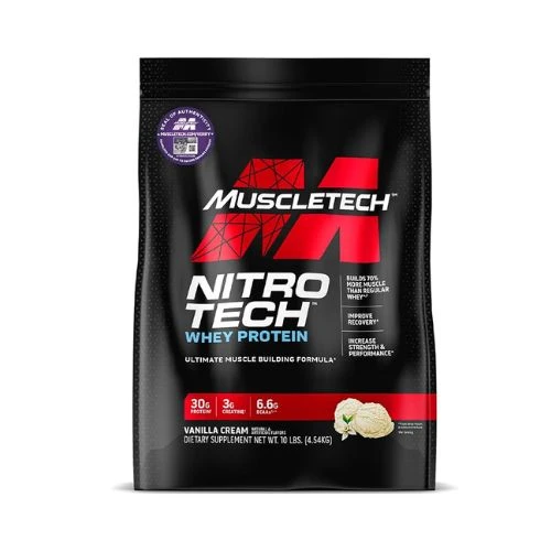Muscletech,Nitro Tech Whey Protein, Vanilla Cream Flavor, 10 lbs