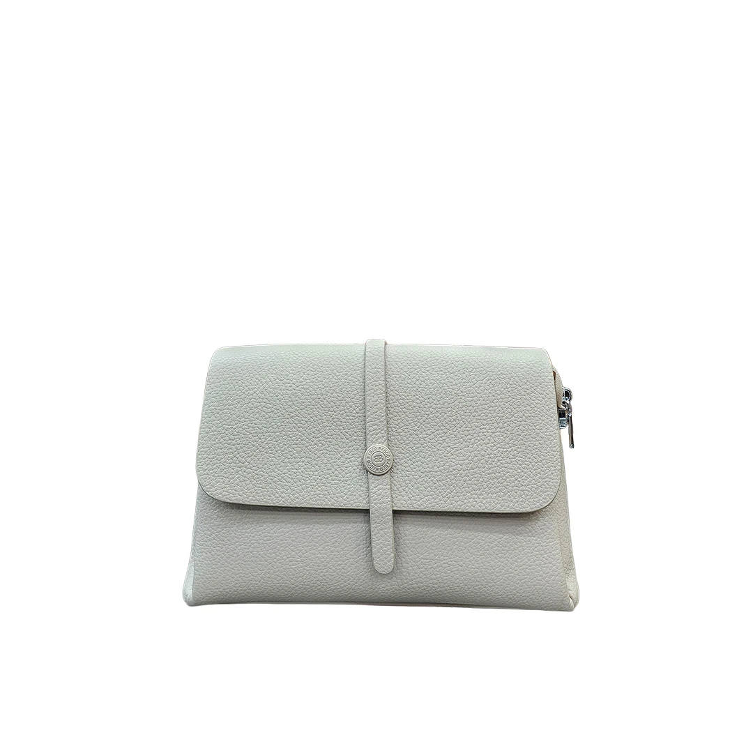 Chrisbella Off-White Crossbody Clutch Bag with Button Strap