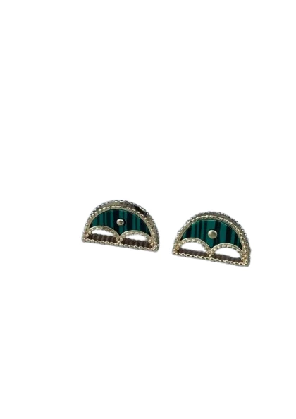 Zell’s Creative Half-Moon Striped Stud Earrings – Gold & Deep Green
