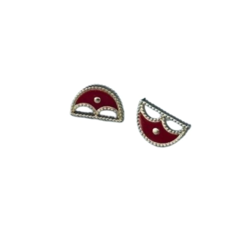 Zell’s Creative Half-Moon Stud Earrings – Gold & Maroon