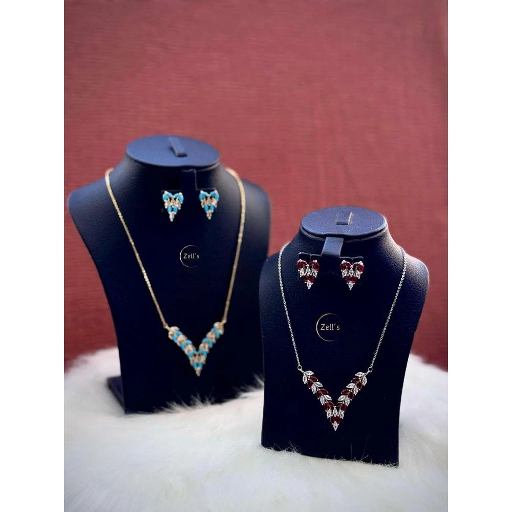 Zell's Dual Crystal Leaf Necklace & Earring Set – Blue & Red Edition