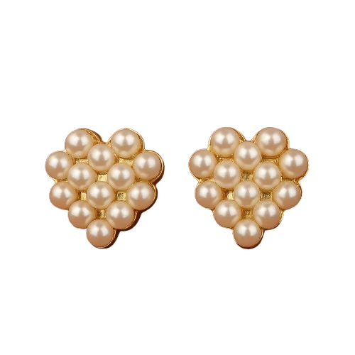 Zell’s Creative Pearl Heart Stud Earrings – Romantic Gold Base
