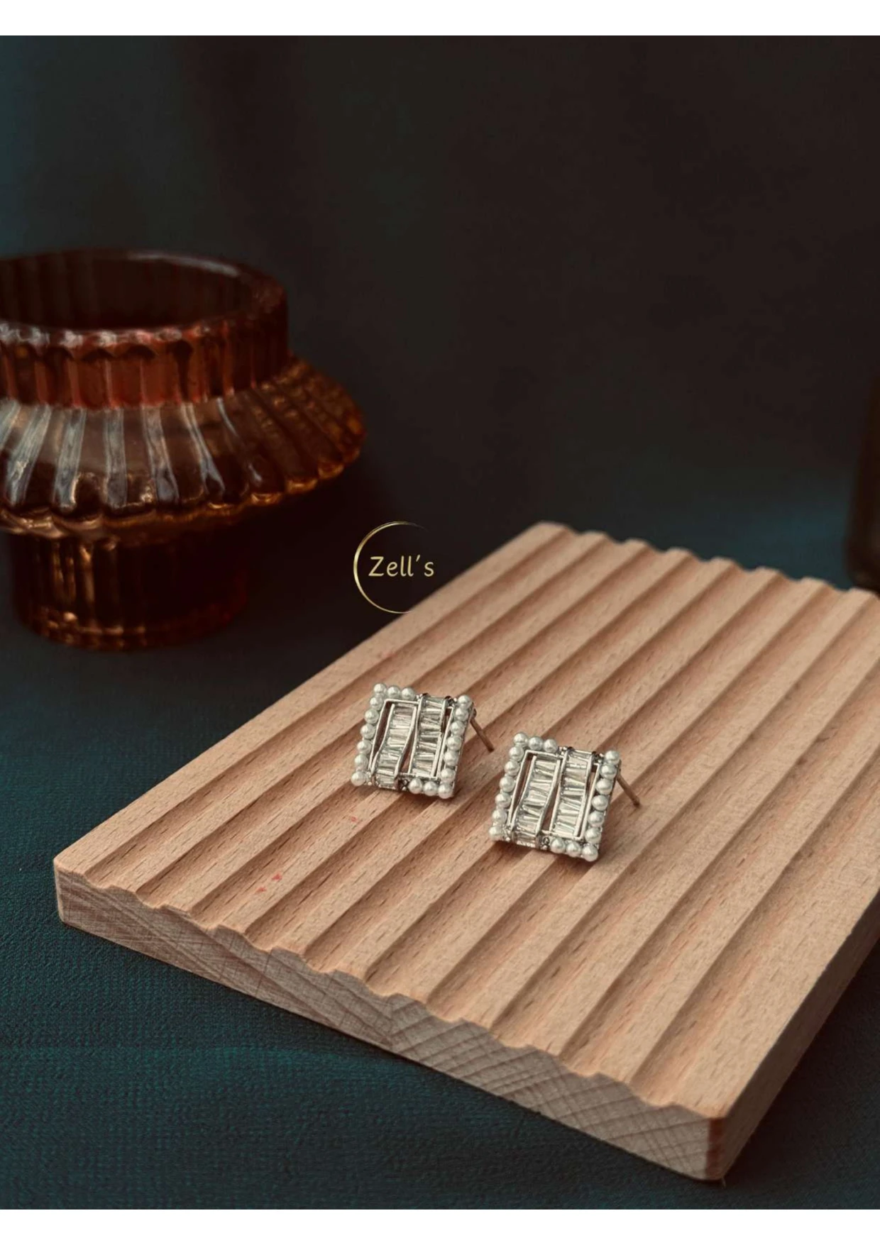 Zell’s Classic Baguette Crystal Stud Earrings – Silver Finish