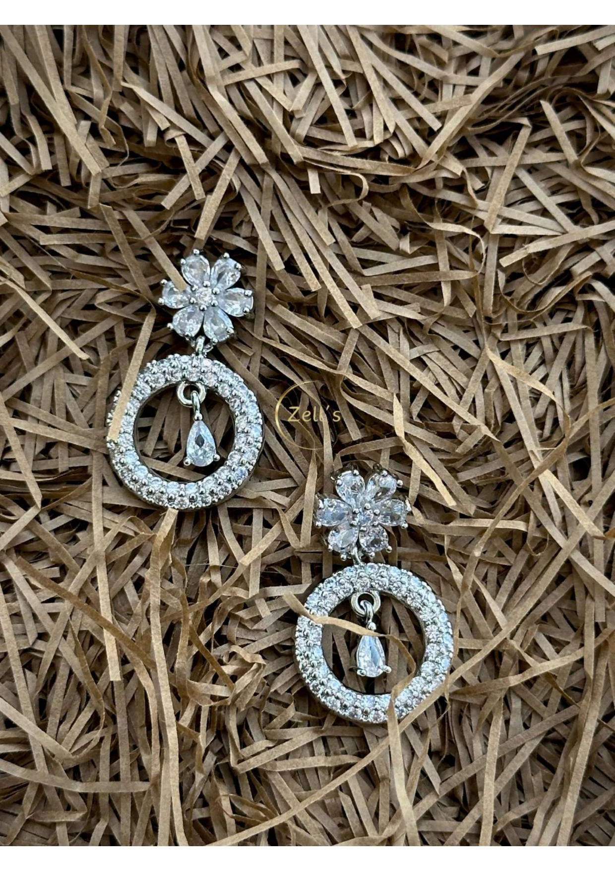 Zell’s Floral Sparkle Drop Earrings – Silver with Crystal Accents