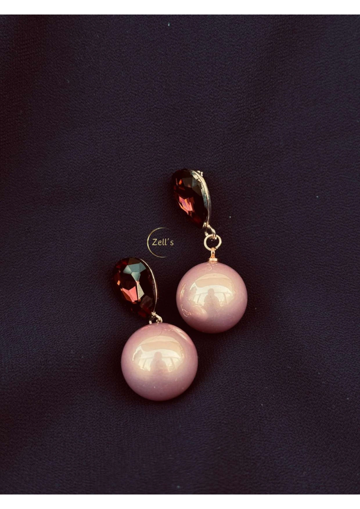Zell’s Gem & Gloss Drop Earrings – Wine Red & Pearl Pink