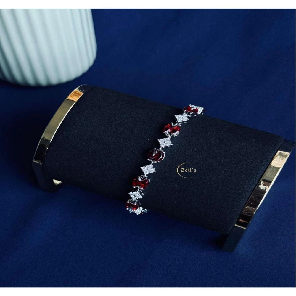 Zell’s Silver Bracelet with Red Oval & White Square Crystals